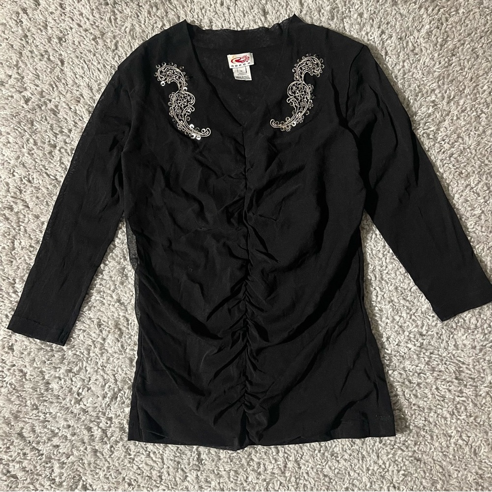 Vintage 2000s Roper Longe Sleeve With Silver Paisley Sequins